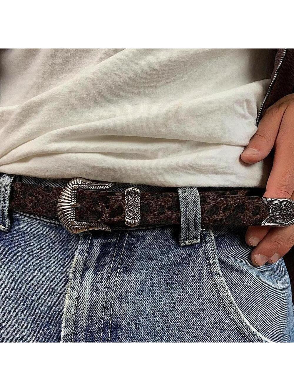 Vintage y2k Cyber style Brown Cheetah Fur American Western boho indie belt - Picture 2 of 8